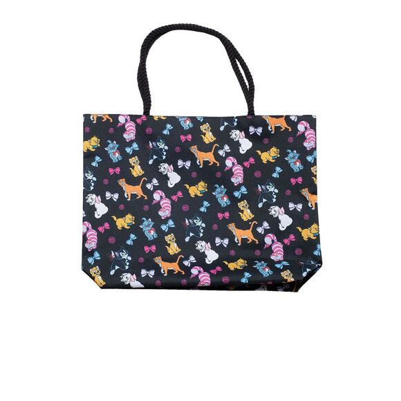 Disney Cats Tote Bag Travel Beach Carry-on Cheshire Figaro Rope Handle Black - Picture 2 of 8